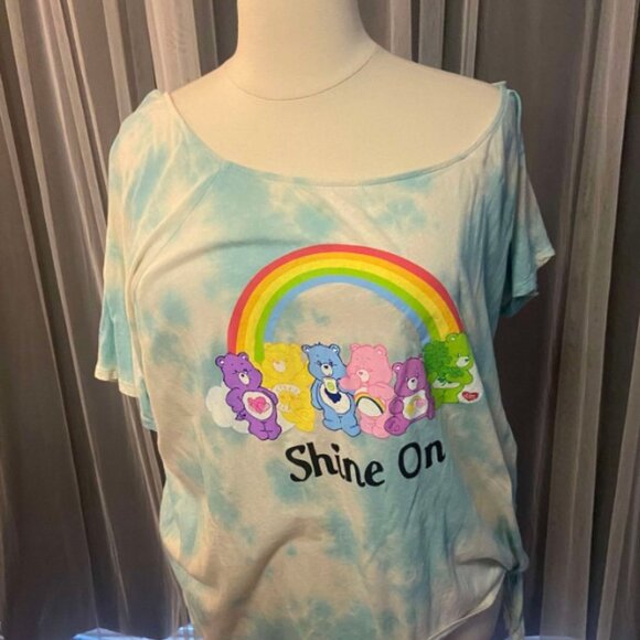 Torrid size 3 Off The Shoulder Tee – Care Bear Blue Tie-Dye - Picture 8 of 10
